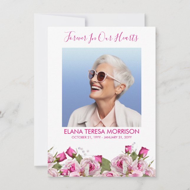 Rosa ros lilja blomsterfoto begravning tack kort (Framsida)