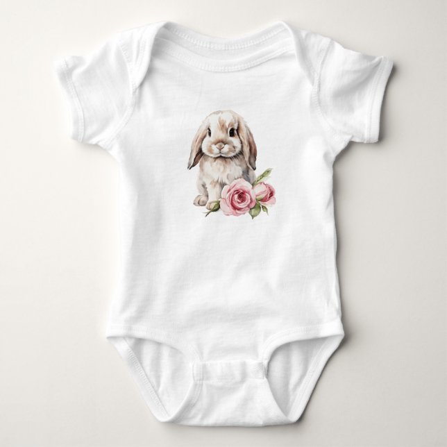 Rosa ros Lop Eared Bunny Baby Bodykoste T Shirt (Framsida)