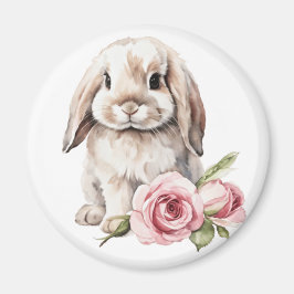 Rosa ros Lop Eared Bunny Rabbit Magnet