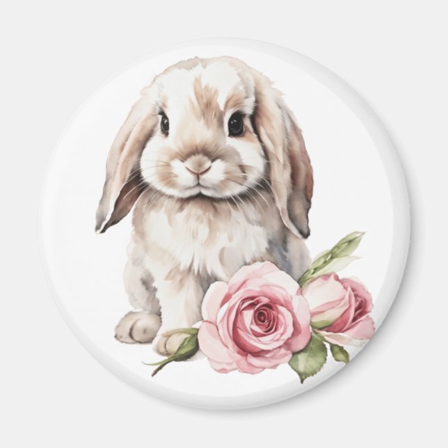 Rosa ros Lop Eared Bunny Rabbit Magnet (Framsidan)