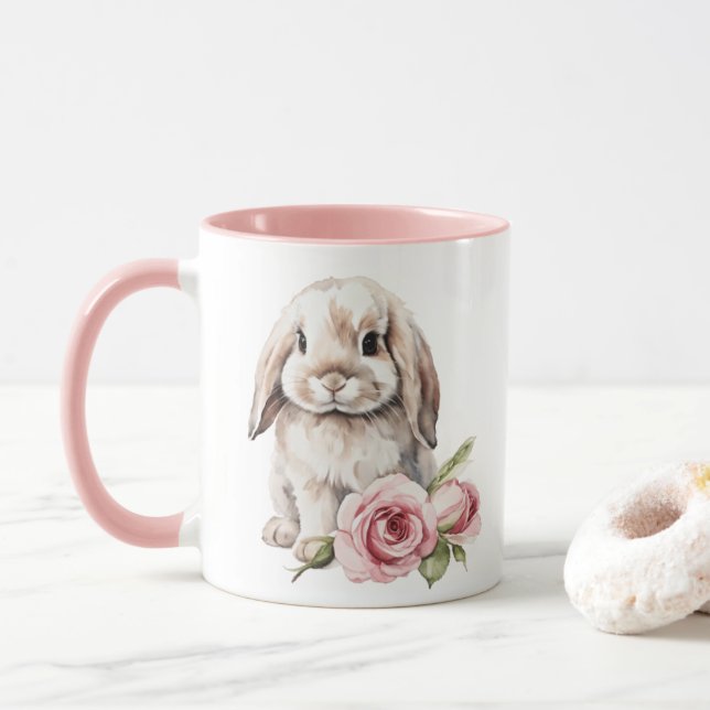 Rosa ros Lop Eared Bunny Rabbit Mugg (Med munk)