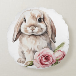 Rosa ros Lop Eared Bunny Rabbit Rund Kudde