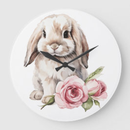 Rosa ros Lop Eared Bunny Rabbit Stor Klocka