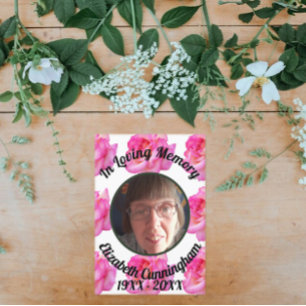 Rosa ros Loving Memory Photo with Dikt Memorial Inbjudningar