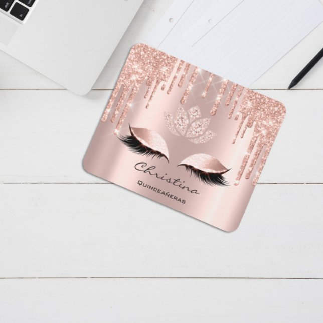 Rosa ros Makeup Lash Drips Girly Lotus Namn Musmatta (Pink Rose Makeup Lashes Drips Girly Lotus Name Mouse Pad)