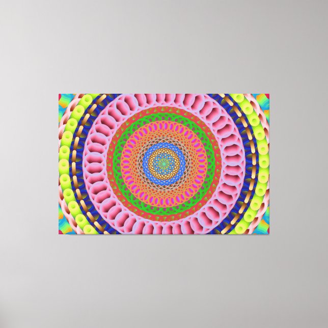 Rosa ros Mandala Art Stretched Kanvastryck (Framsida)