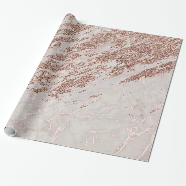  Rosa ros Marble Glossy Glitter Presentpapper (Utrullad)