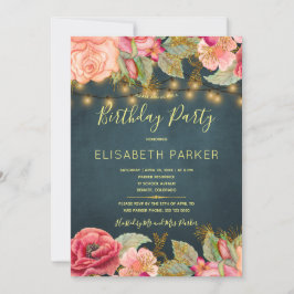 Rosa ros marin guld ljus födelsedagsfest inbjudningar