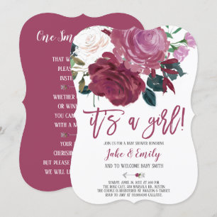 Rosa ros Marsala Baby Shower its a Girl Inbjudningar