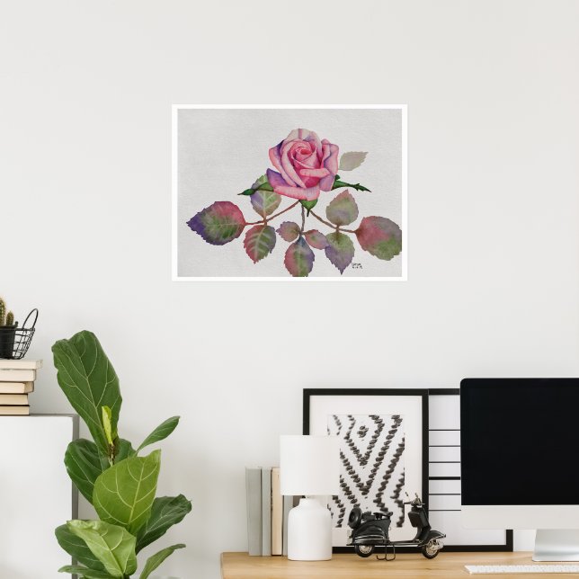 Rosa ros med abstrakta blad akvarell poster (Hemmakontoret)