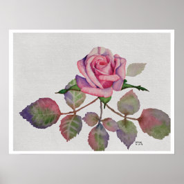 Rosa ros med abstrakta blad akvarell poster