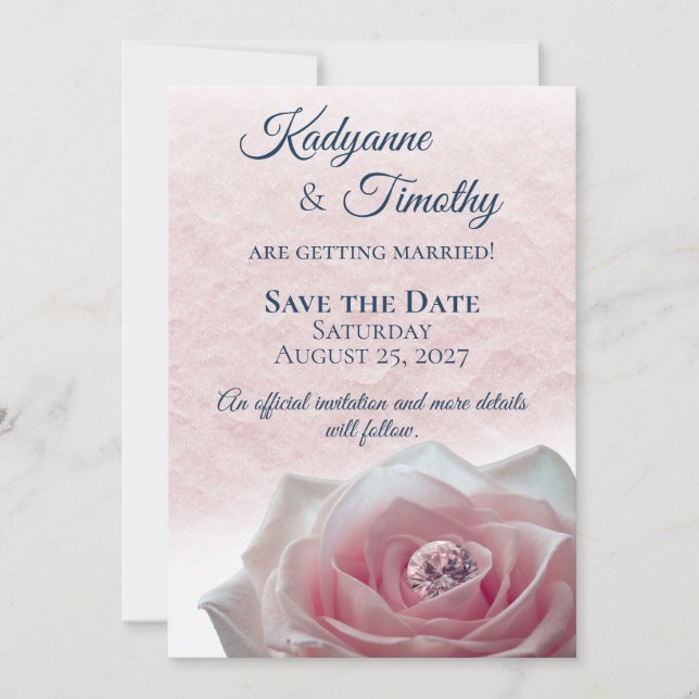 Rosa ros med diamantbröllop spara datumet (Framsida)