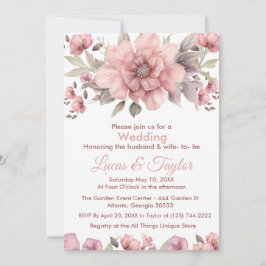 Rosa ros med inbjudan till grönt bröllop