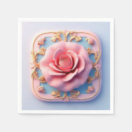 Rosa ros med intricate Guld prydnadsinformation Pappersservett