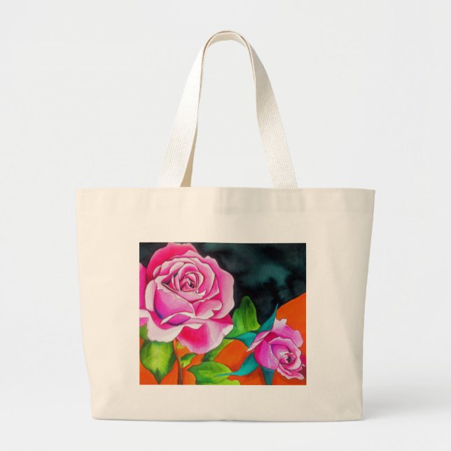 Rosa ros med orange akvarellkonst jumbo tygkasse (Framsidan)