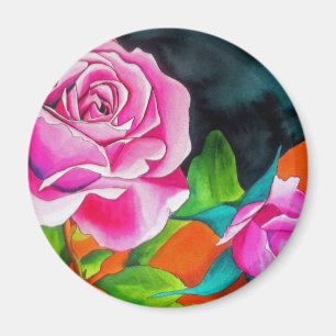 Rosa ros med orange vattenfärgkonst magnet