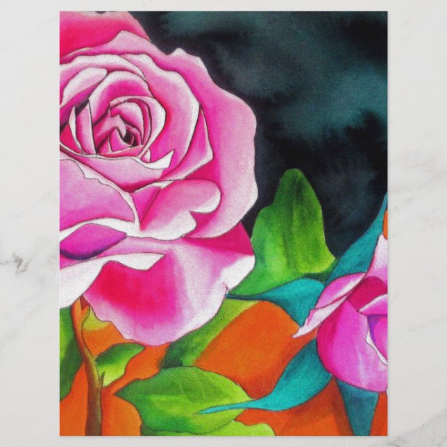 Rosa ros med orange vattenfärgsgrafik (Framsida)