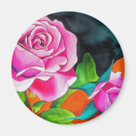 Rosa ros med orange vattenfärgsgrafik magnet