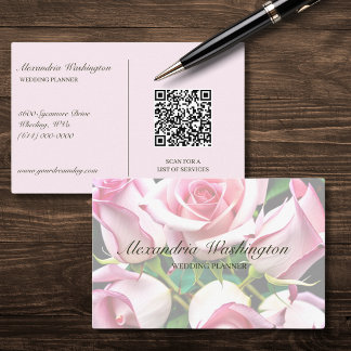 Rosa ros med QR-kod Visitkort