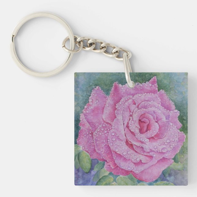 Rosa ros med regndroppar (Framsidan)