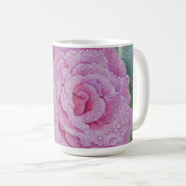 Rosa ros med regndroppar  kaffemugg (Framsida höger)