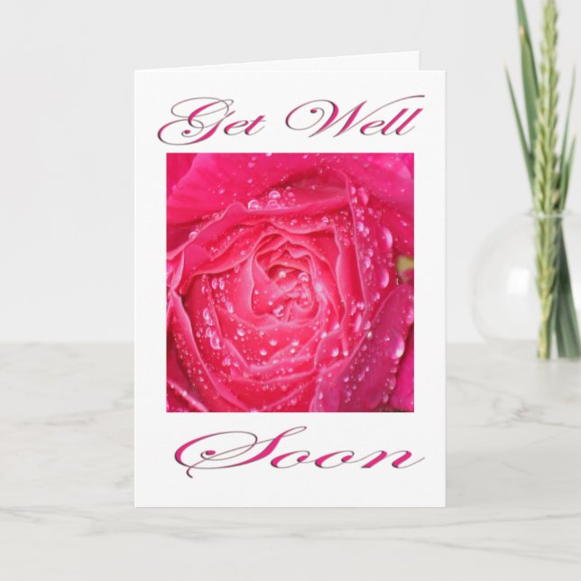 Rosa ros med regndroppar Snart frisk igen Kort (Framsida)