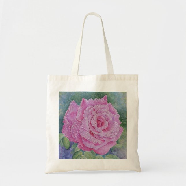 Rosa ros med regndroppar  tygkasse (Framsidan)