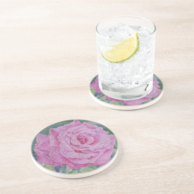 Rosa ros med regndroppar  underlägg (Sidan)