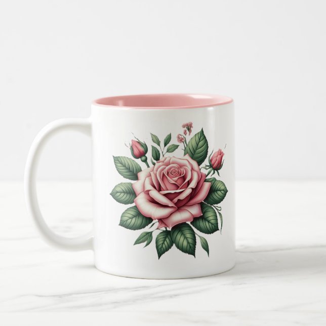 Rosa ros med Rosa accent Mugg (Vänster)
