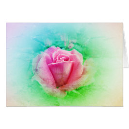 Rosa ros med Rosa och vit - Grönblad Hälsningskort