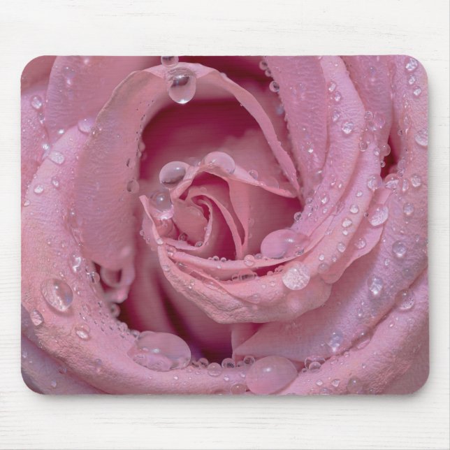 Rosa ros med trädroppar musmatta (Framsidan)
