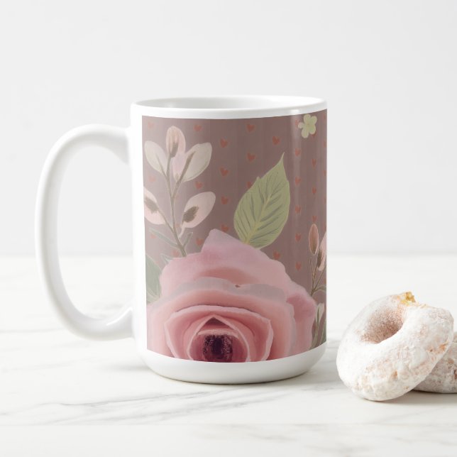 Rosa ros med typografi kaffemugg (Med munk)
