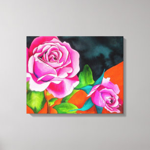Rosa ros med vattenfärgsgrafik för contemporary av canvastryck