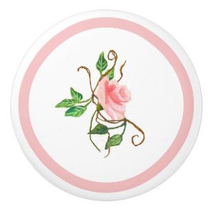 Rosa ros med vinjetter, keramisk dragning knopp