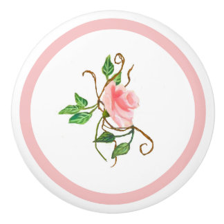 Rosa ros med vinjetter, keramisk dragning knopp