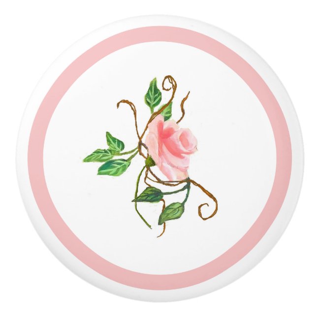 Rosa ros med vinjetter, keramisk dragning knopp (Framsidan)