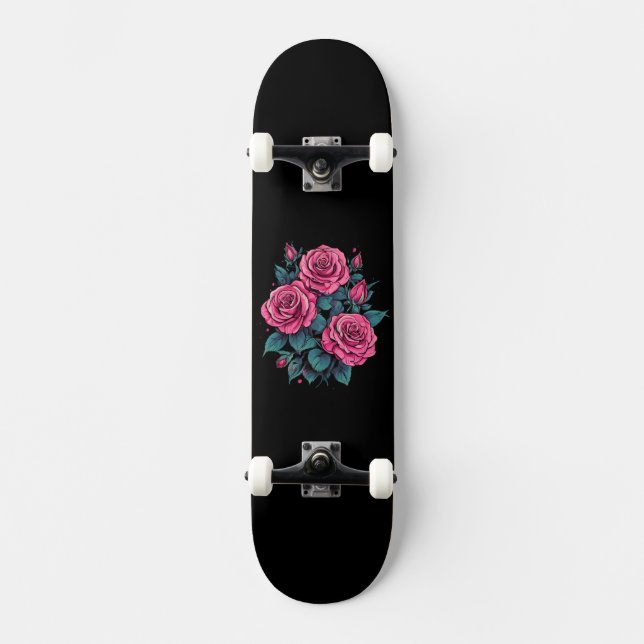Rosa ros mini skateboard bräda 18,5 cm (Framsida)