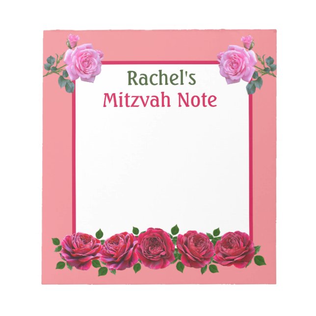 Rosa ros Mitzvah Note Girls, Anteckningsblock (Framsida)