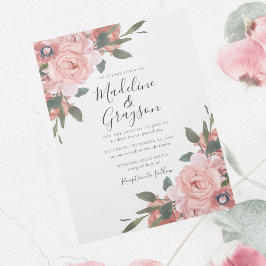Rosa ros Modern Blommigt Bröllop Inbjudningar