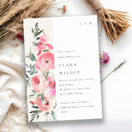 Rosa ros Möhippa för Blommigt av vattenfärgen Inbjudningar