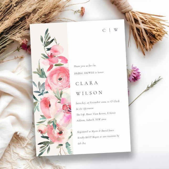 Rosa ros Möhippa för Blommigt av vattenfärgen  Inbjudningar (Skapare uppladdad)