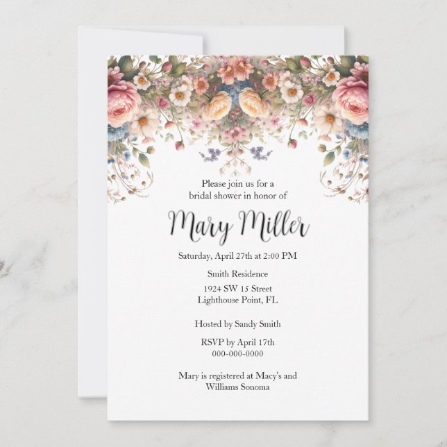 Rosa ros Möhippa Inbjudningar (Framsida)