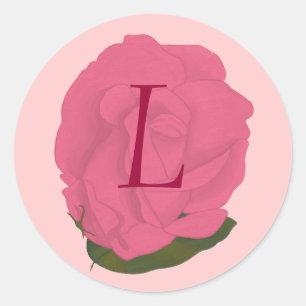 Rosa ros, Monogram Bröllop Sälar Runt Klistermärke