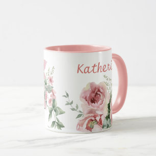 Rosa ros Monogram Namn Womens Mugg