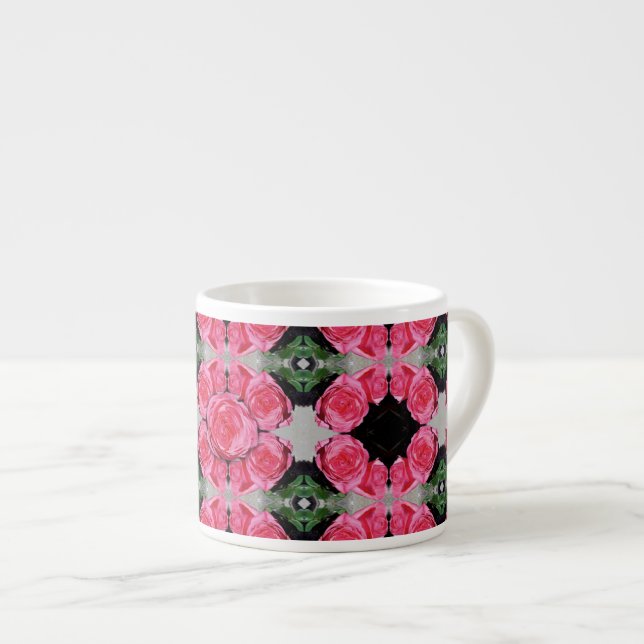 Rosa ros Mönster Espressomugg (Framsida höger)