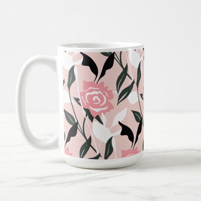Rosa ros mönster kaffemugg (Vänster)