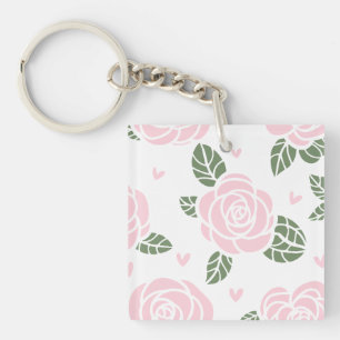 Rosa ros Mönster med Grönt Löv och hjärtan