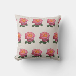 Rosa ros Mönster om Sand Beige Kudde