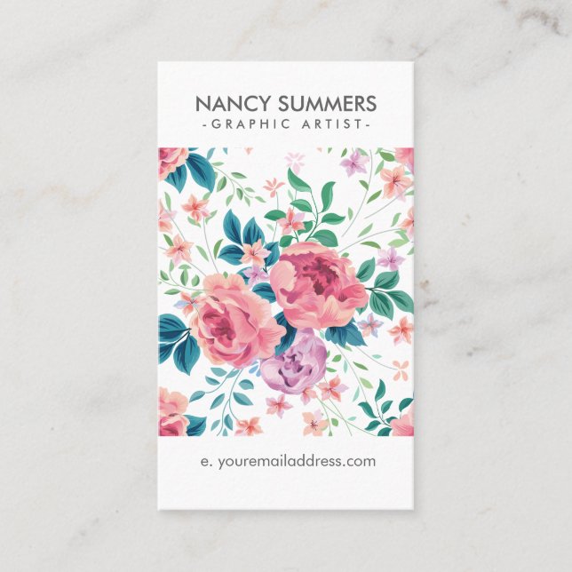 Rosa ros mönster visitkort (Framsida)