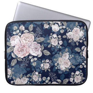 Rosa ros Mörk blått: Vintage Laptop Fodral
